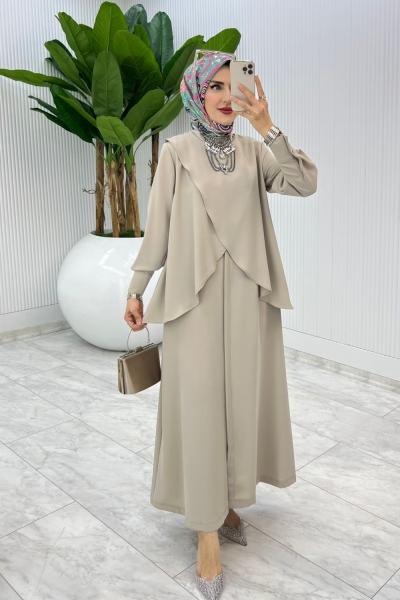 Taş Premium Asalet Ferace Elbise Tesettür Giyim Taş Rengi