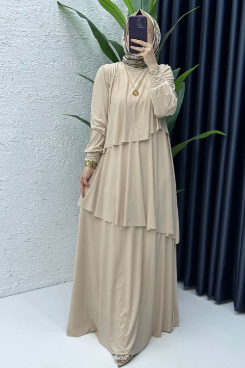 Taş Premium Sultan Elbise Tesettür Giyim Taş Rengi