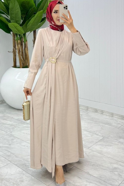 Taş Premium Destan Elbise Tesettür Giyim Taş Rengi