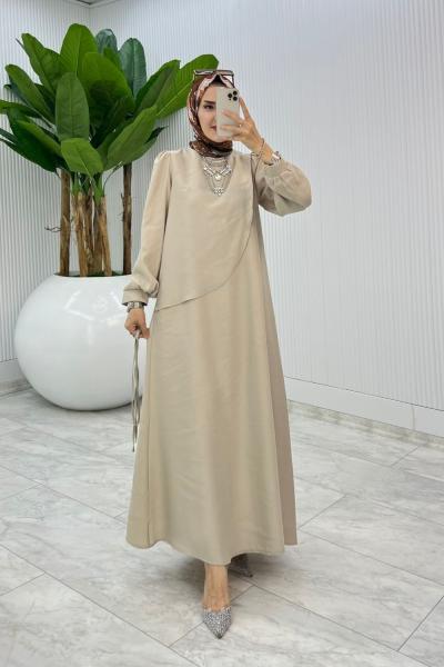 Taş Premium Paris Elbise Tesettür Giyim Taş Rengi