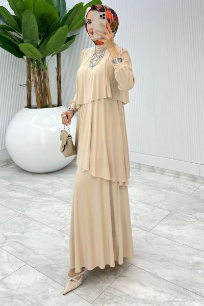 Taş Premium Diva Elbise Tesettür Giyim Taş Rengi