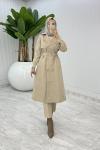 Taş Premium Astarlı Eylem Trench Tesettür Giyim  Taş Rengi