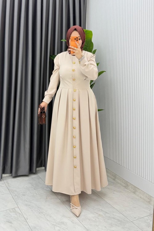 Taş Premium Asel Elbise Tesettür Giyim  Taş Rengi