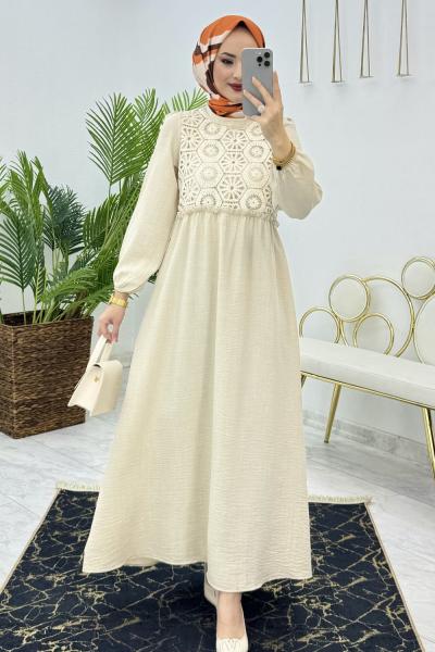 Taş Rengi Serra Elbise Tesettür Giyim Taş Rengi