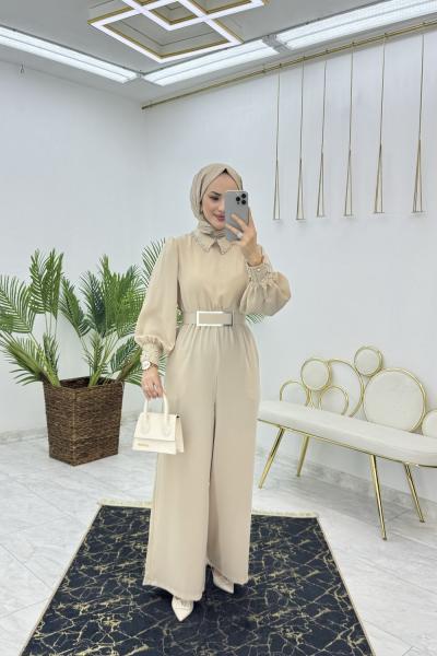 Taş Rengi Kapris Tulum Tesettür Giyim Taş Rengi