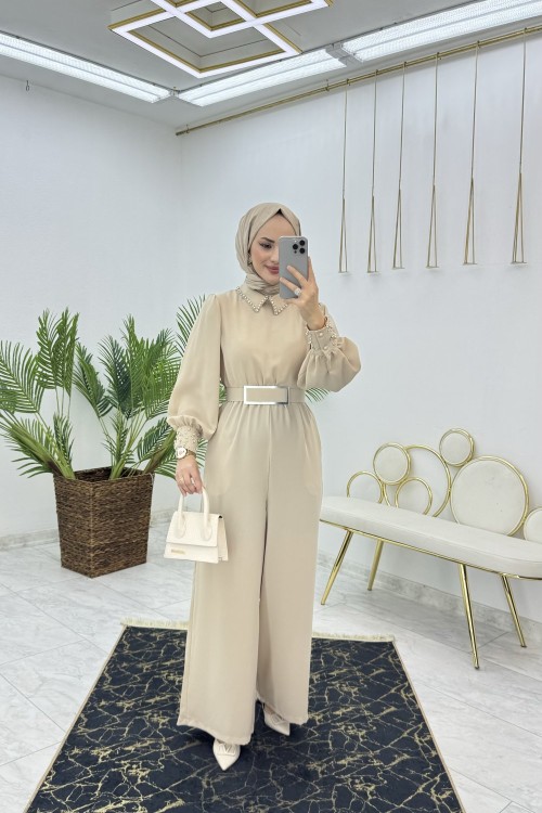 Taş Rengi Kapris Tulum Tesettür Giyim Taş Rengi