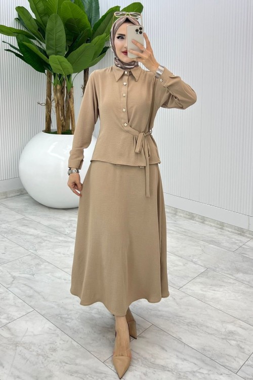 Taş Şeyda Etek Takım Tesettür Giyim Taş Rengi