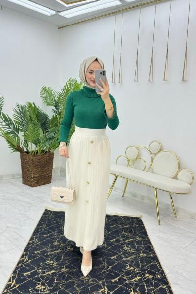 Taş Triko Etek Tesettür Giyim Taş Rengi