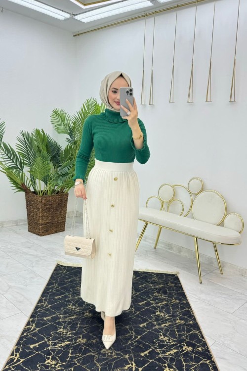 Taş Triko Etek Tesettür Giyim Taş Rengi