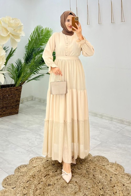 Taş Ümran Elbise Astarlı Tesettür Giyim Taş Rengi