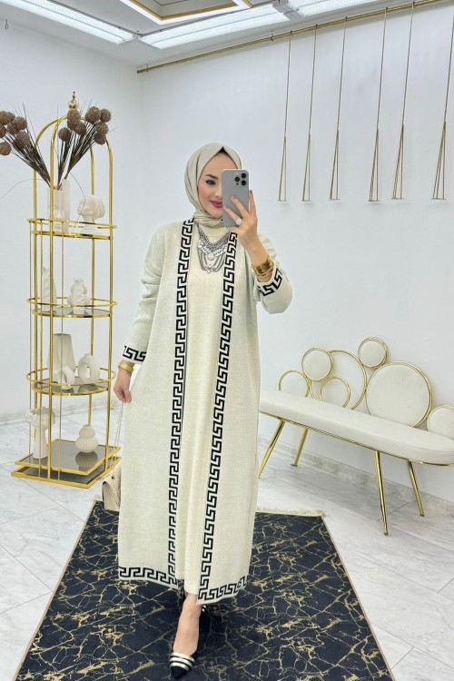 Taş Wersac Triko Elbise Tesettür Giyim Taş Rengi