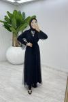 Taşlı Abaya Takım Tesettür Giyim  Siyah