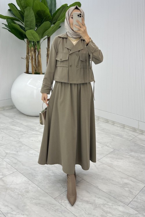 Toprak Delal Etek Takım Tesettür Giyim Toprak