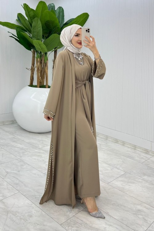 Toprak Premıum Faya Abaya Tulum Takım Tesettür Giyim Toprak