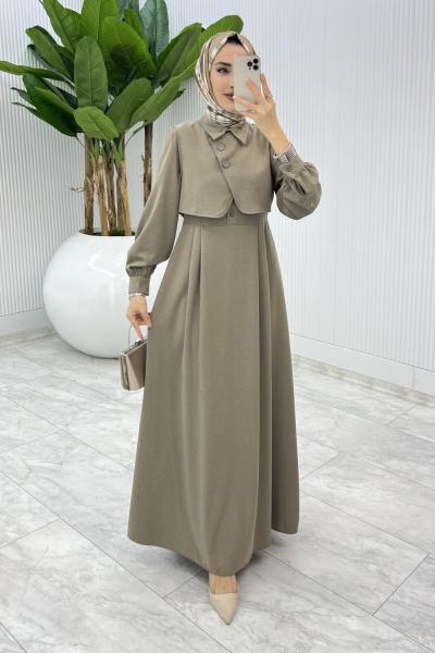 Toprak Sevgi Yelekli Elbise Takım Tesettür Giyim  Toprak
