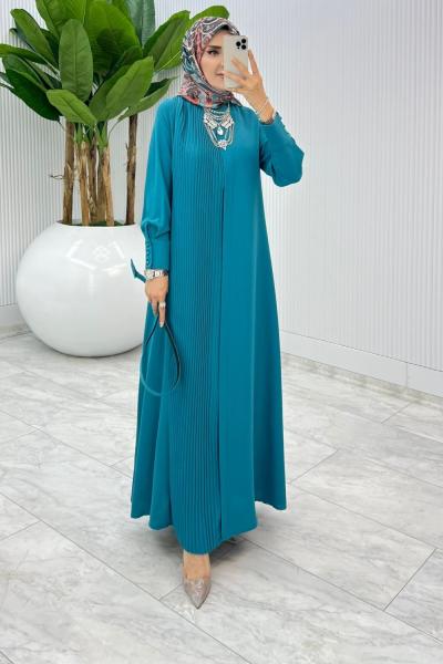 Turkuaz Busem Elbise Tesettür Giyim Turkuaz