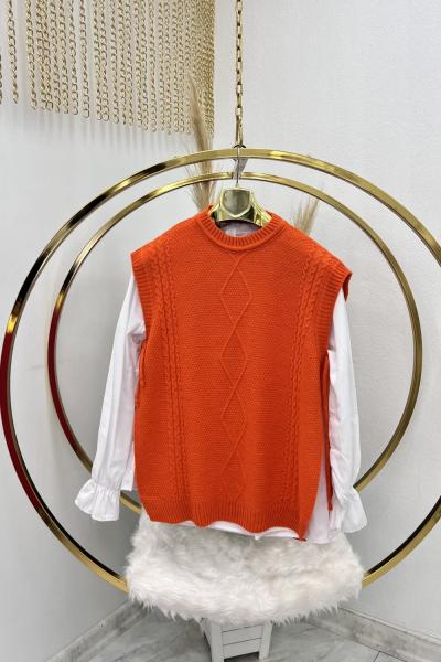 Turuncu Triko Panço Süveter Turuncu