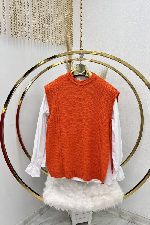 Turuncu Triko Panço Süveter Turuncu