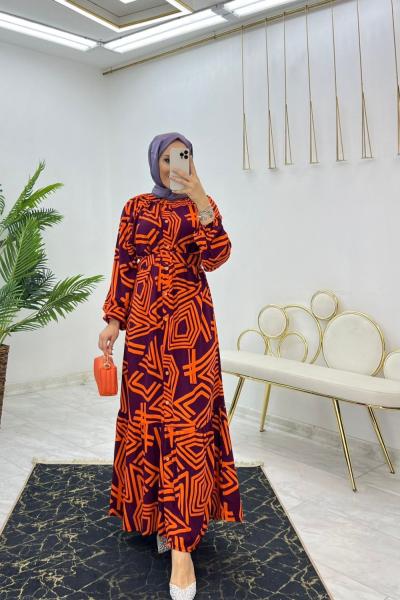 Turuncu Vera Elbise Tesettür Giyim Turuncu