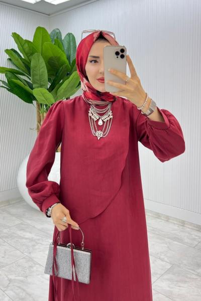 Vişne Premium Paris Elbise Tesettür Giyim Vişne