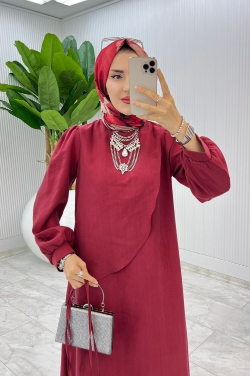 Vişne Premium Paris Elbise Tesettür Giyim Vişne