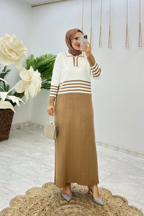 Vizon Ada Triko Elbise Tesettür Giyim Vizon