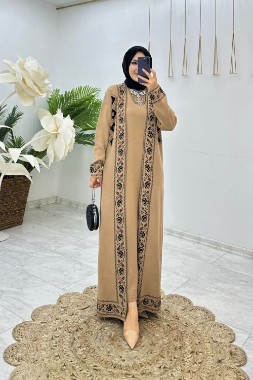 Vizon Asya Triko Elbise Takım Tesettür Giyim Vizon