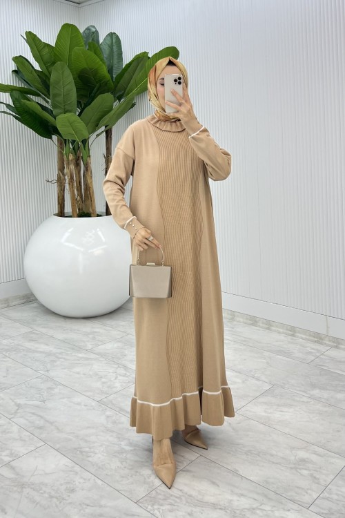 Vizon Bensu Triko Elbise Tesettür Giyim  Vizon