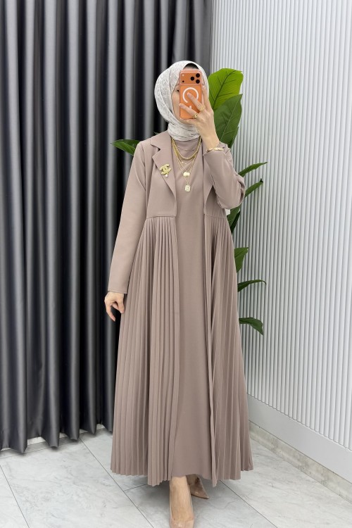 Vizon Broşlu Premıum Sibel Tasarım Takım Tesettür Giyim  Vizon