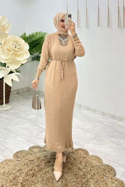 Vizon Bulut Merserize Triko Elbise Tesettür Giyim Vizon