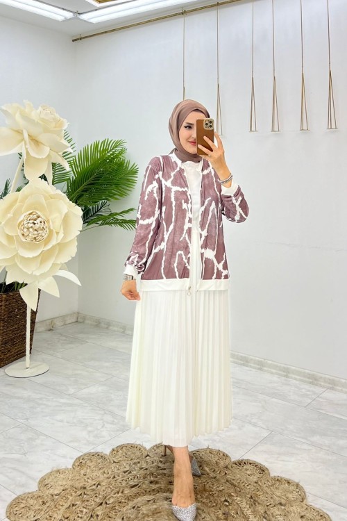 Vizon Gamze Etek Takım Tesettür Giyim Vizon