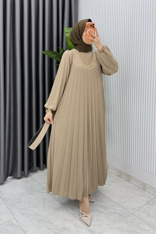 Vizon Hifa Piliseli Elbise Tesettür Giyim  Vizon