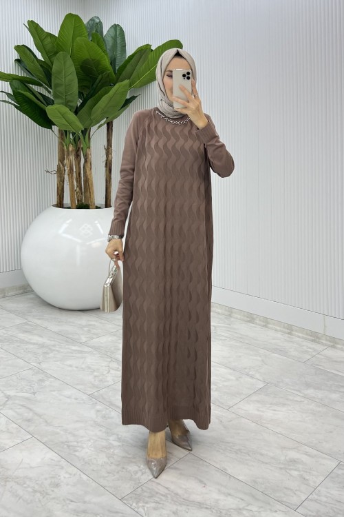 Vizon İzel Triko Elbise Tesettür Giyim  Vizon