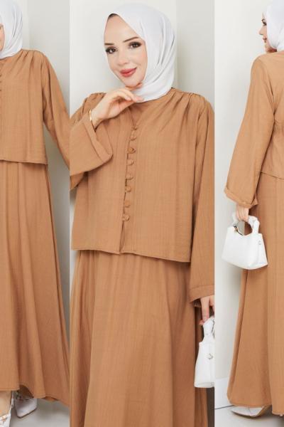 Vizon Modadüğme Elbise Takım Tesettür Giyim Vizon