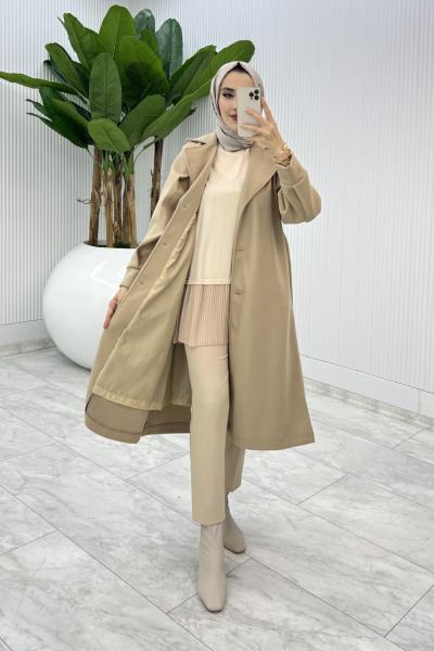 Vizon  Premıum Defne Kaşe Kaban Tesettür Giyim  Vizon