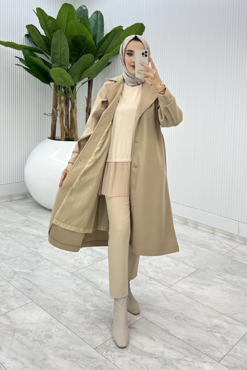 Vizon  Premıum Defne Kaşe Kaban Tesettür Giyim  Vizon