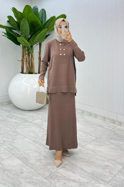 Vizon Premium Asiye  Triko Etek Takım  Vizon