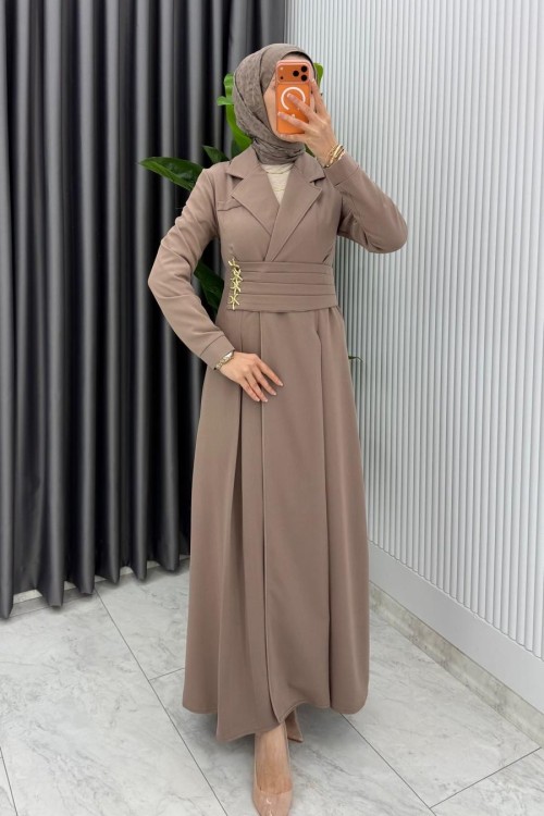 Vizon Premium Hülya Ferace Elbise Tesettür Giyim Vizon