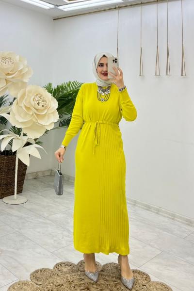 Yağ Yeşil Bulut Merserize Triko Elbise Tesettür Giyim Yağ Yeşili