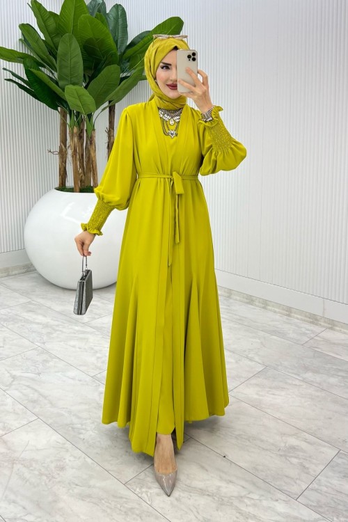 Yağ Yeşil Özel Tasarım Zümra Baya Takım Tesettür Giyim Yağ Yeşili