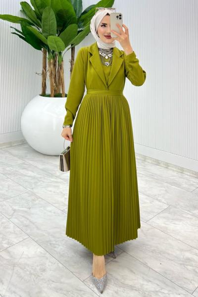Yağ Yeşil Laker Tasarım Takım Tesettür Giyim Yağ Yeşili