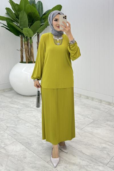 Yağ Yeşili Müge Takım Tesettür Giyim Yağ Yeşili