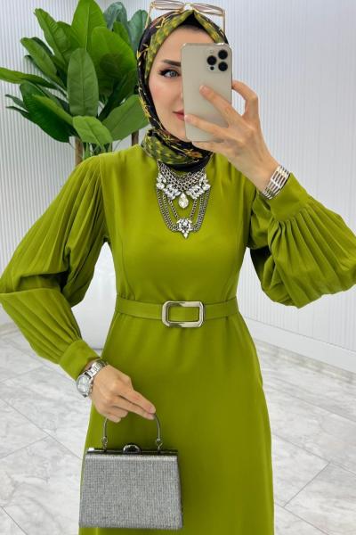 Yağ yeşili Kalem Elbise Tesettür Giyim Yağ Yeşili
