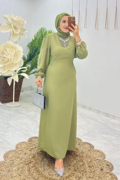 Yağ Yeşili Çisem Elbise Tesettür Giyim Yağ Yeşili