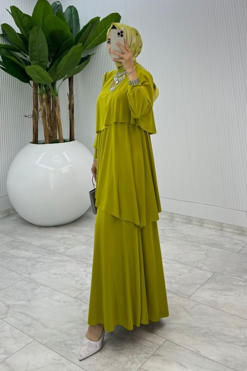 Yağ Yeşil Premium Diva Elbise Tesettür Giyim Yağ Yeşili