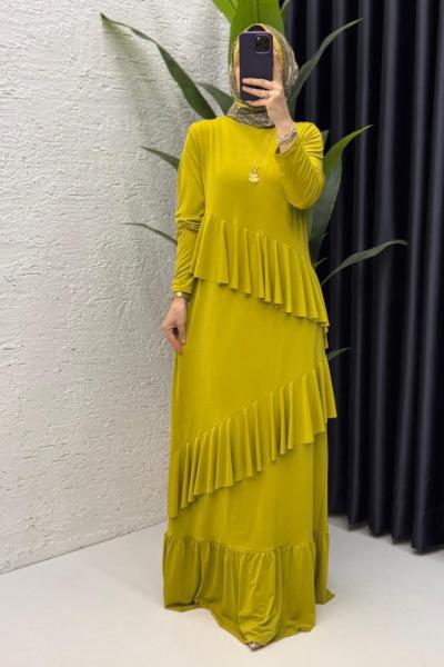 Yağ Yeşili Duru Elbise Tesettür Giyim  Yağ Yeşili