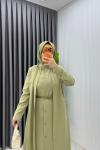 Yağ Yeşil Premium Pera Elbise Ferace Tesettür Giyim Yağ Yeşili