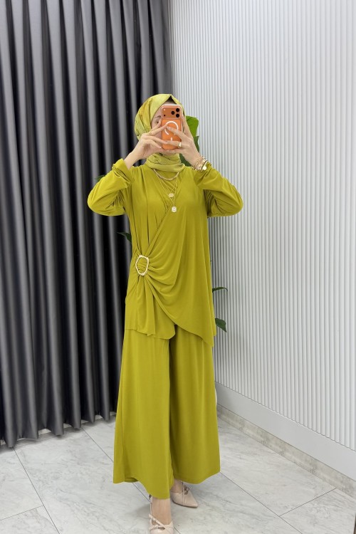 Yağ Yeşil Figen Pantolon Takım Tesettür Giyim  Yağ Yeşili