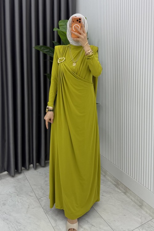 Yağ Yeşil Alya Tasarım Elbise Tesettür Giyim  Yağ Yeşili