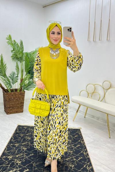 Yağ Yeşili Şule Takım Tesettür Giyim Yağ Yeşili